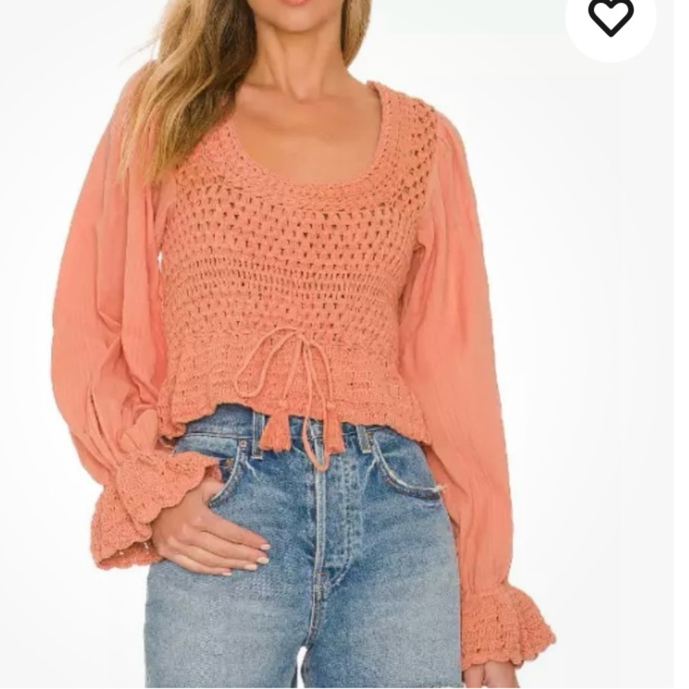 Free people crocheted Boho shirt with open back. Size: Medium. Beautiful blouse
